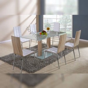 100% Original Wood Imitated Dining Chair -<br />
 TD-1393 Tempered Glass Table With 6 Chairs For Kitchen Room - TXJ