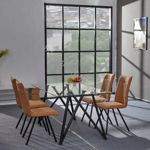 Factory Outlets Simple Design Metal Dining Chair -<br />
 BD-1753 Tempered Glass Table with 4 Chairs Set - TXJ