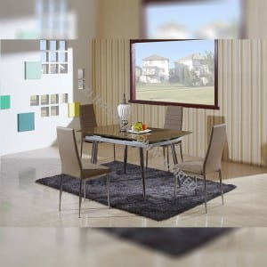 100% Original Wood Imitated Dining Chair -<br />
 TD-1451 Brown Tempered Glass Extension Dining Table , With Metal Leg - TXJ