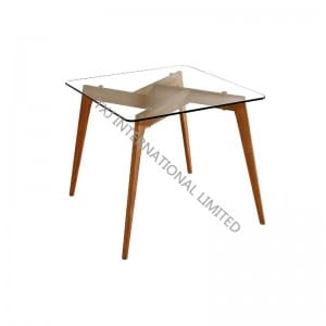 8 Year Exporter Fabric Dining Chair -<br />
 BARCELONA-STD Glass Square Table With Wood Leg - TXJ