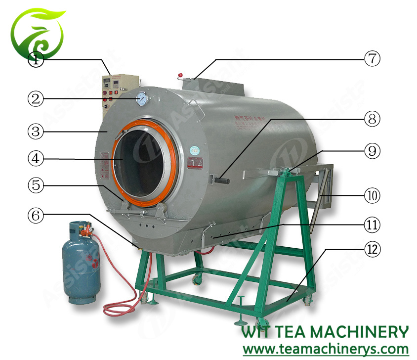 ZC-6CST-50 green tea fixation machine use all kind gas heating, barrel diameter 50cm length 100cm, speed and temperature can adjust, more kinds available