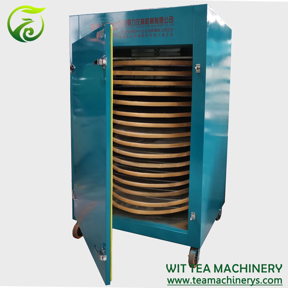 ZC-6CHZ-2 drying area about 2m², has 10 layers 50cm trays, capacity about 10 kg/time, use electric heating. We are tea machines factory manufacturer supplier.