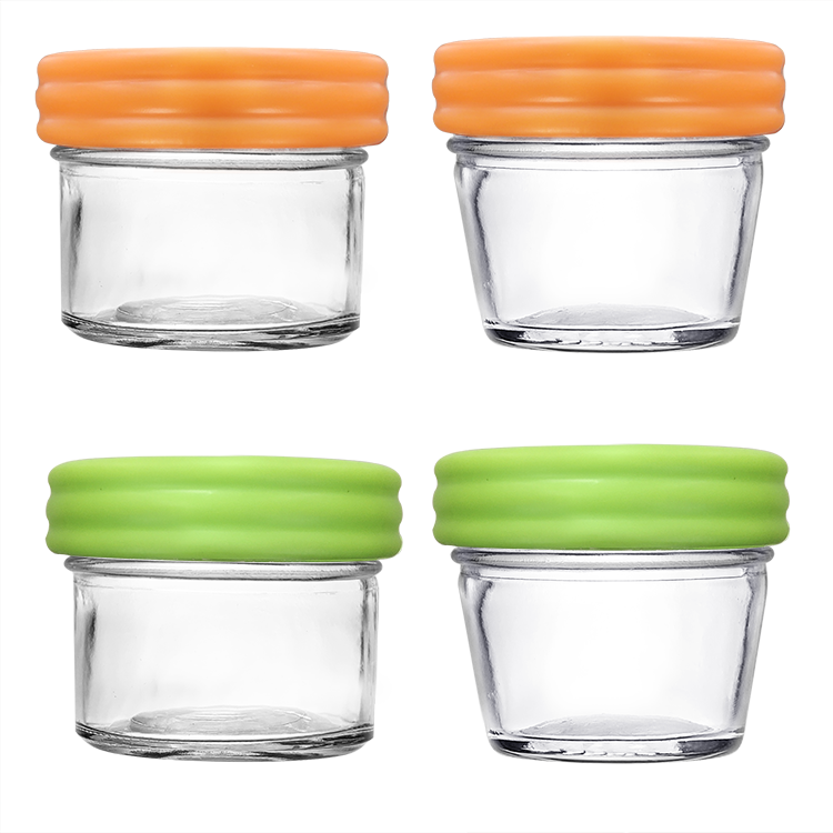 4oz Glass Baby Food Storage Jars | Food Grade Silicone Lids | Set of 6 |  Neutral Colors